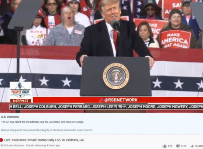 Trump Has 258,000 Watching His Rally on RSBN — Or 258 Times More Viewers than Joe Biden’s Thanksgiving Speech – The Most Popular Democrat In Universal History